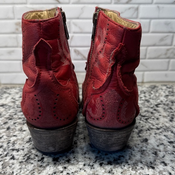 Women's Red Leather Western Ankle Booties - Stylish Embossed Design - Picture 10 of 16